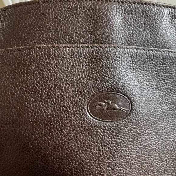 Longchamp Dark Brown Pebbled Leather Handbag with Gold Accents - Picture 3 of 8